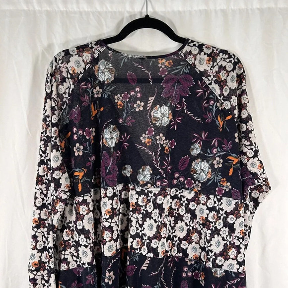 Free People Blouse Women's Medium Purple Floral Vneck Long Sleeve Sheer - Picture 10 of 10